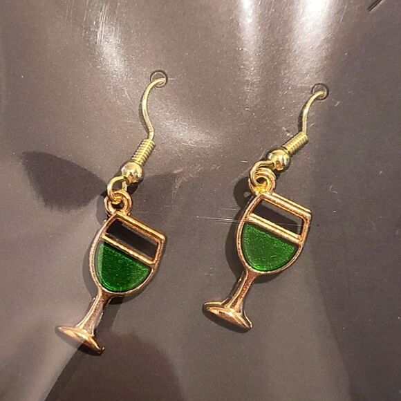 New Hand Crafted Cute Wine Glass Hook Earrings 14K Gold Plated - Picture 1 of 1